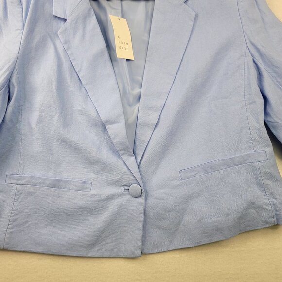 A New Day Womens Cropped Linen Blend Blazer One Button Closure Light Blue 1X - Picture 2 of 9